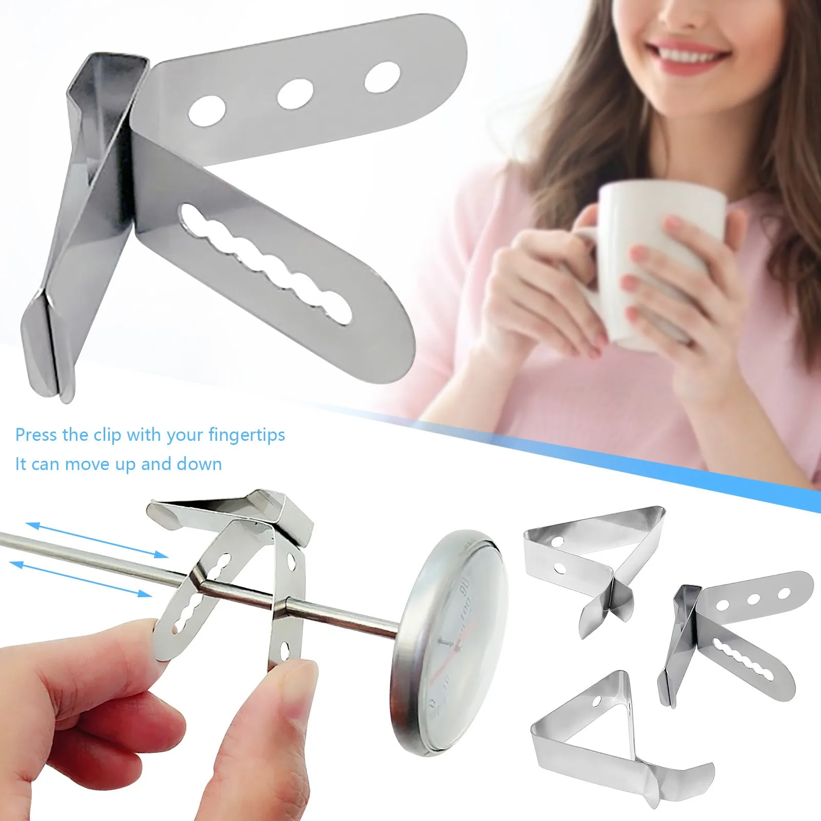 

Thermometer Holder Stainless Steel Probe Holder, Hole Diameter About 4 Mm Practical Kitchen Accessories Coffee Cup Clip