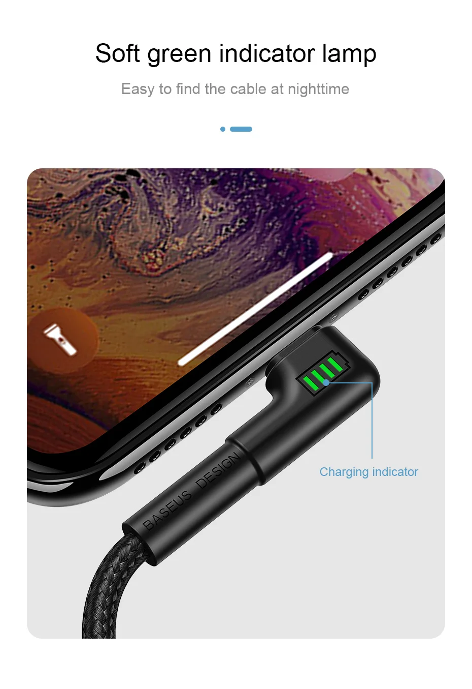 Baseus USB кабель для iPhone XR Xs Max 8 7 Plus 2.4A Быстрая зарядка светодиодный светильник локоть Зарядное устройство USB кабель для передачи данных для мобильного телефона