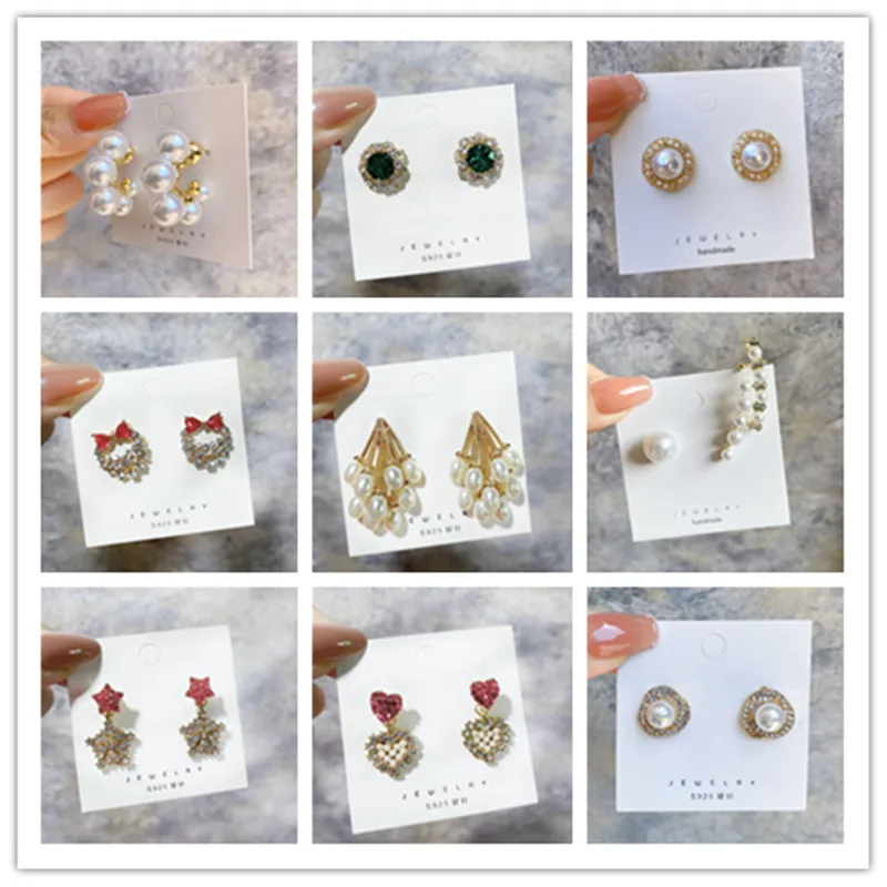 

Trend Simulation Pearl Stud Earrings Female Rhinestone Wedding Pendant Earrings 2021 Fashion Jewelry Earrings Girls Party Gifts