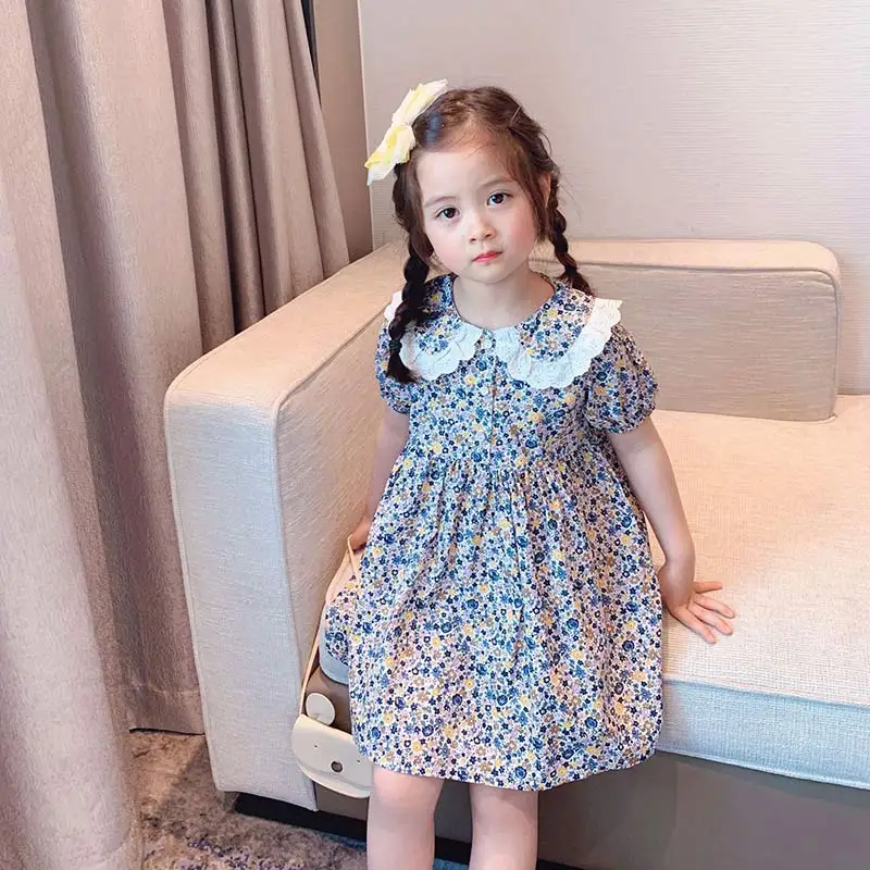 

Girls Casual Dresses 2021 New Summer Baby Girl Floral Party Clothes Cute Kids Peter Pan Collar Princess Vestidos 1-6Y