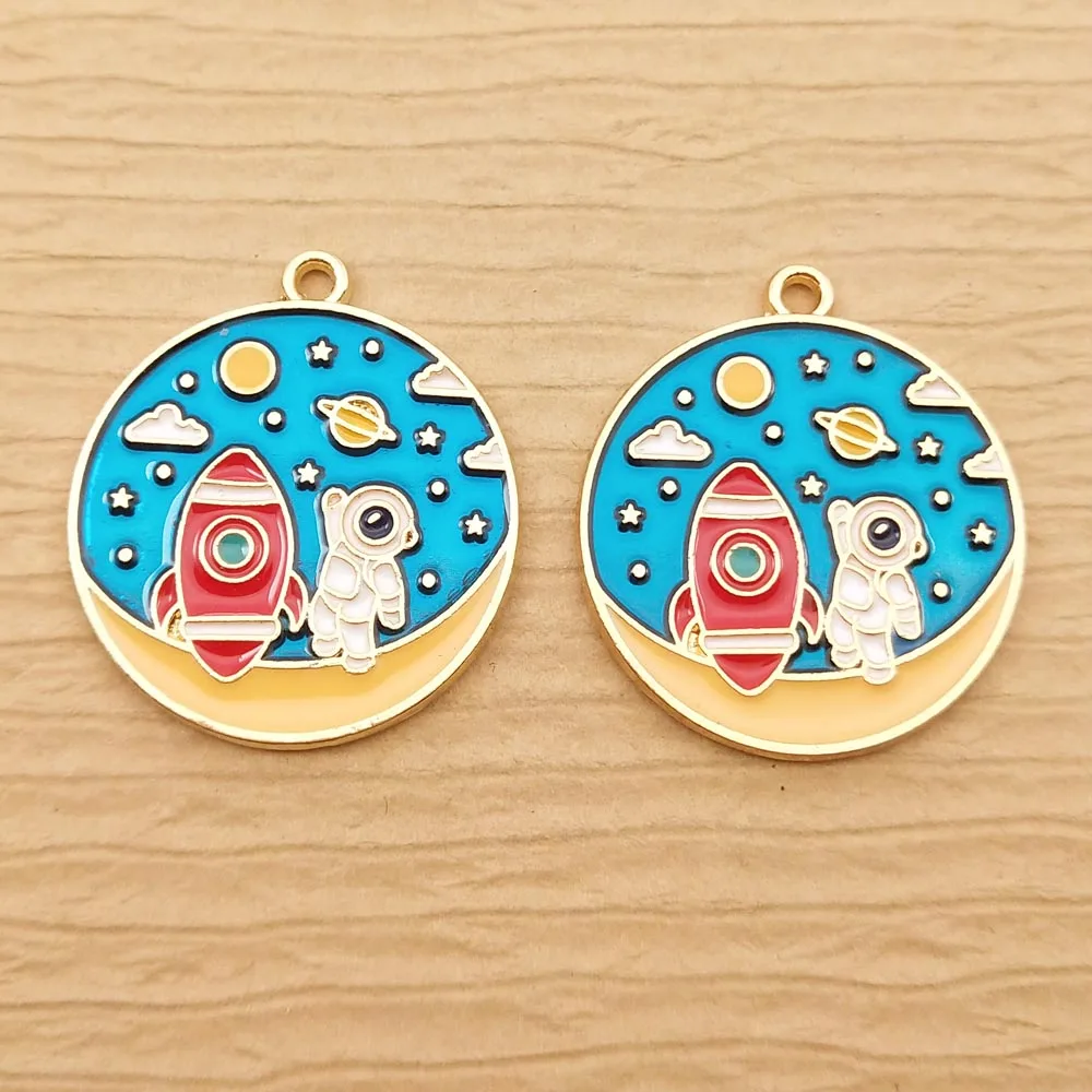 

10pcs 23x27mm Enamel Rocket Spaceman Charm for Jewelry Making Fashion Earring Pendant Necklace Bracelet Accessories Diy Supplies