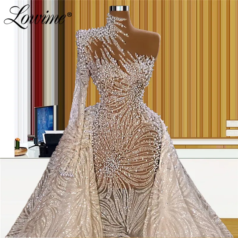 2021 Custom Made Plus Size Muslim Evening Dresses Pearls Plus Size Party Gowns Celebrity Prom Dresses Vestidos De Fiesta