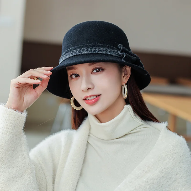 

2022 Wool Fisherman Hat middle-aged Female Season Joker Warm Hat Japanese Elegant Tidal Basin Of Western Style Cap Luxury Cashme