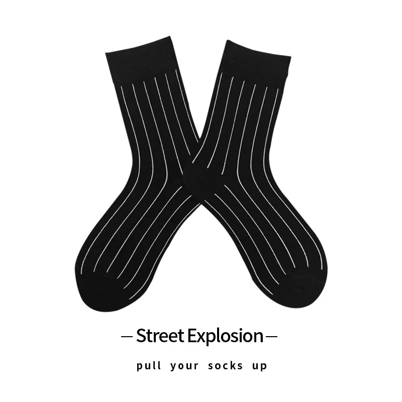 

Men's And Women's Socks Stripe Autumn Winter Cozy Breathable Korean Black Sock Fashion Tide Street In Tube Combed Cotton Socks