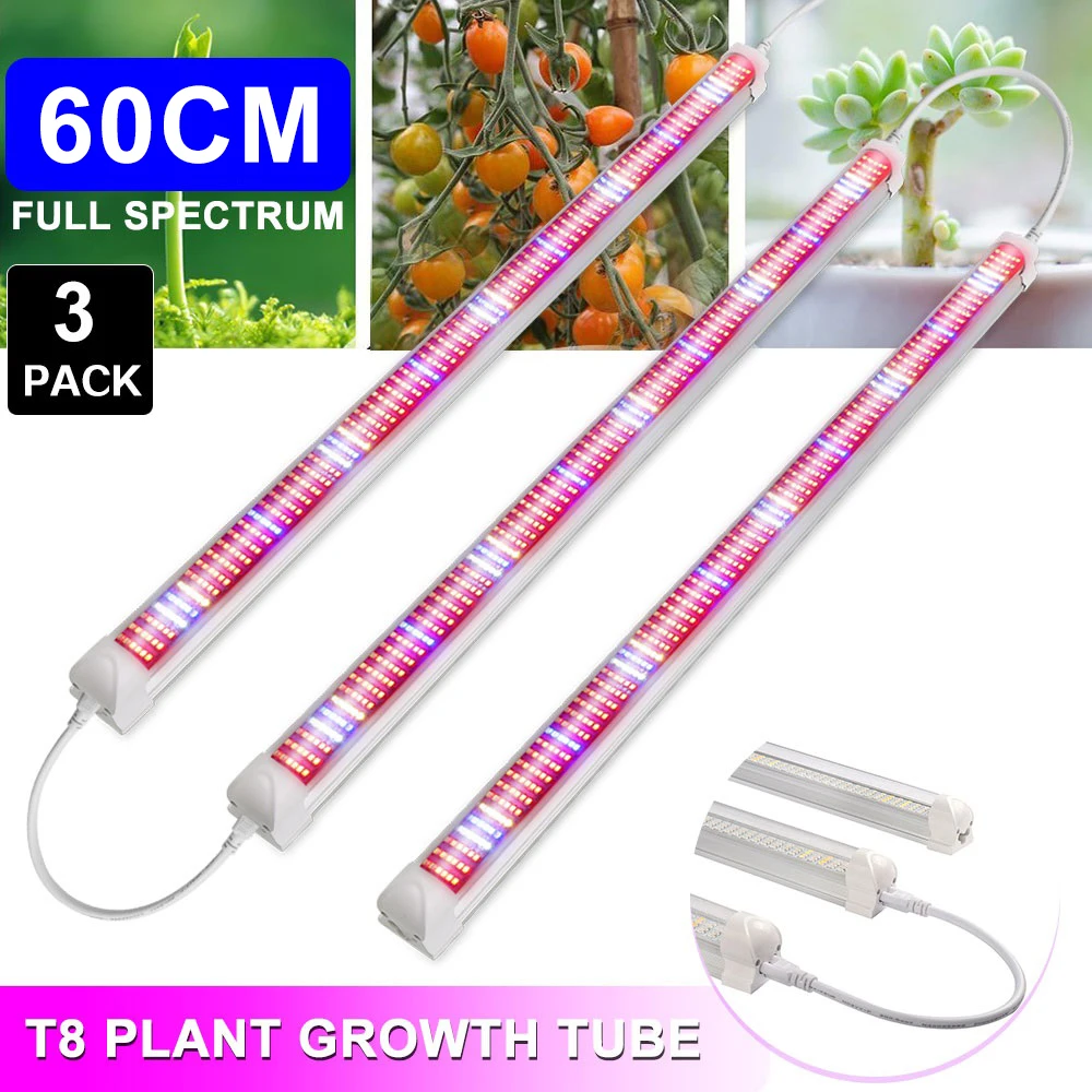 3ชิ้น/ล็อต60ซม.T8หลอด300 LED Grow Light Bar Full Spectrum Warm พืชสำหรับ Hydroponics Microgreens Vegs เรือนกระจก Grow เต็นท์