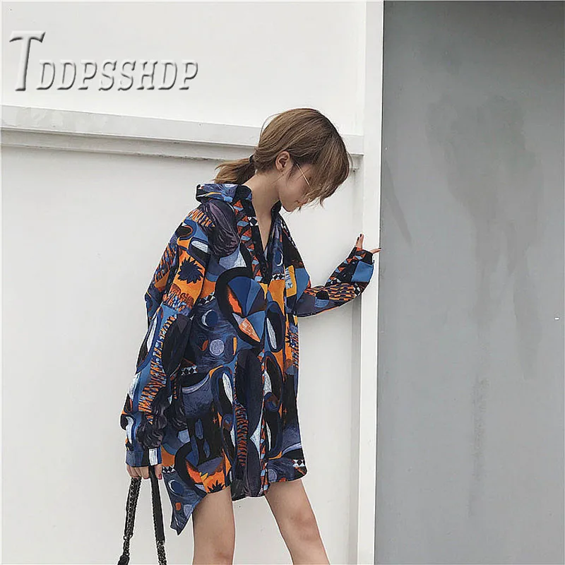 Женская блузка с геометрическим принтом Повседневная Длинная стильная женская