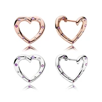 genuine 925 sterling silver pan earring rose bright heart earrings for women wedding party gift europe fashion jewelry