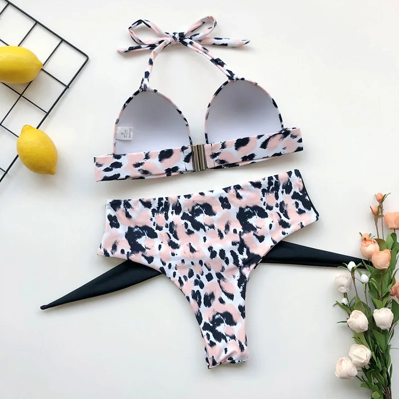 

Sexy Leopard Swimsuit Women High Waist Bikini Set Halter Push Up Bathing Suit Swimwear Female Summer Bather Biquini