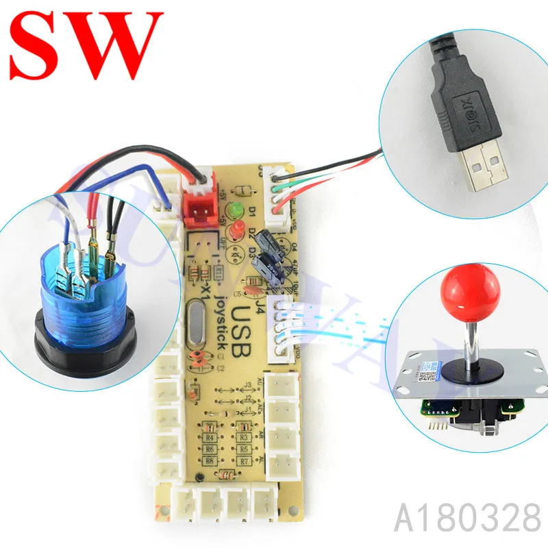 2 игрока DIY аркадный джойстик с 20 светодиодный кнопками+ 2 джойстика+ 2 USB энкодера комплект+ кабели джойстик аркадный набор