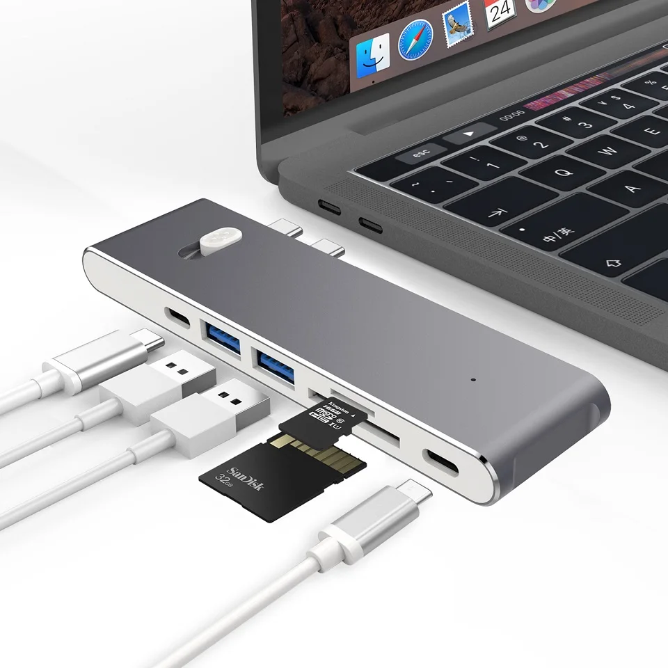 DZLST USB C концентратор для MacBook Pro Двойной USB-C с HDMI 4K кардридер 3 0 DELL Type Thunderbolt адаптер |