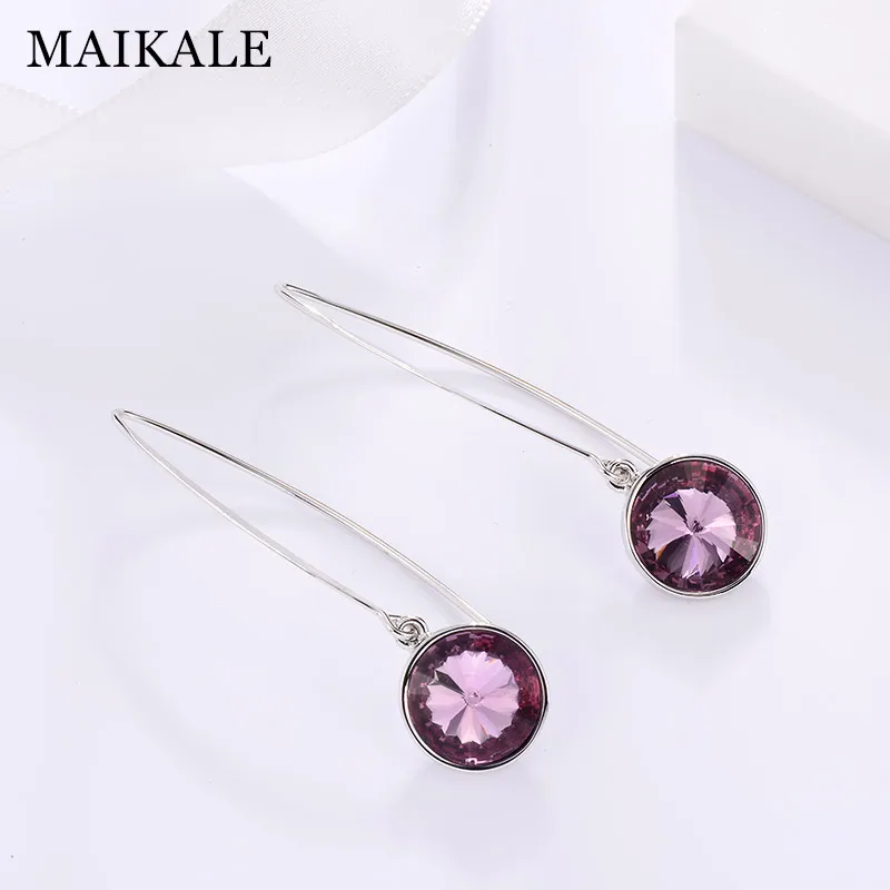 MAIKALE, простые Разноцветные серьги-капли с австрийскими кристаллами, круглые стразы, золото, серебро, длинные серьги с крючками для женщин, ювелирное изделие, подарок - Окраска металла: 16