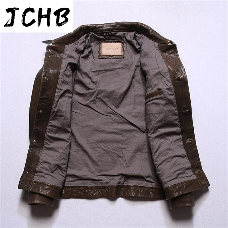 

arrival.US shipping.New Free casual Genuine jacket.tanned sheepskin clothes.men coat.vintage Leather clothing.