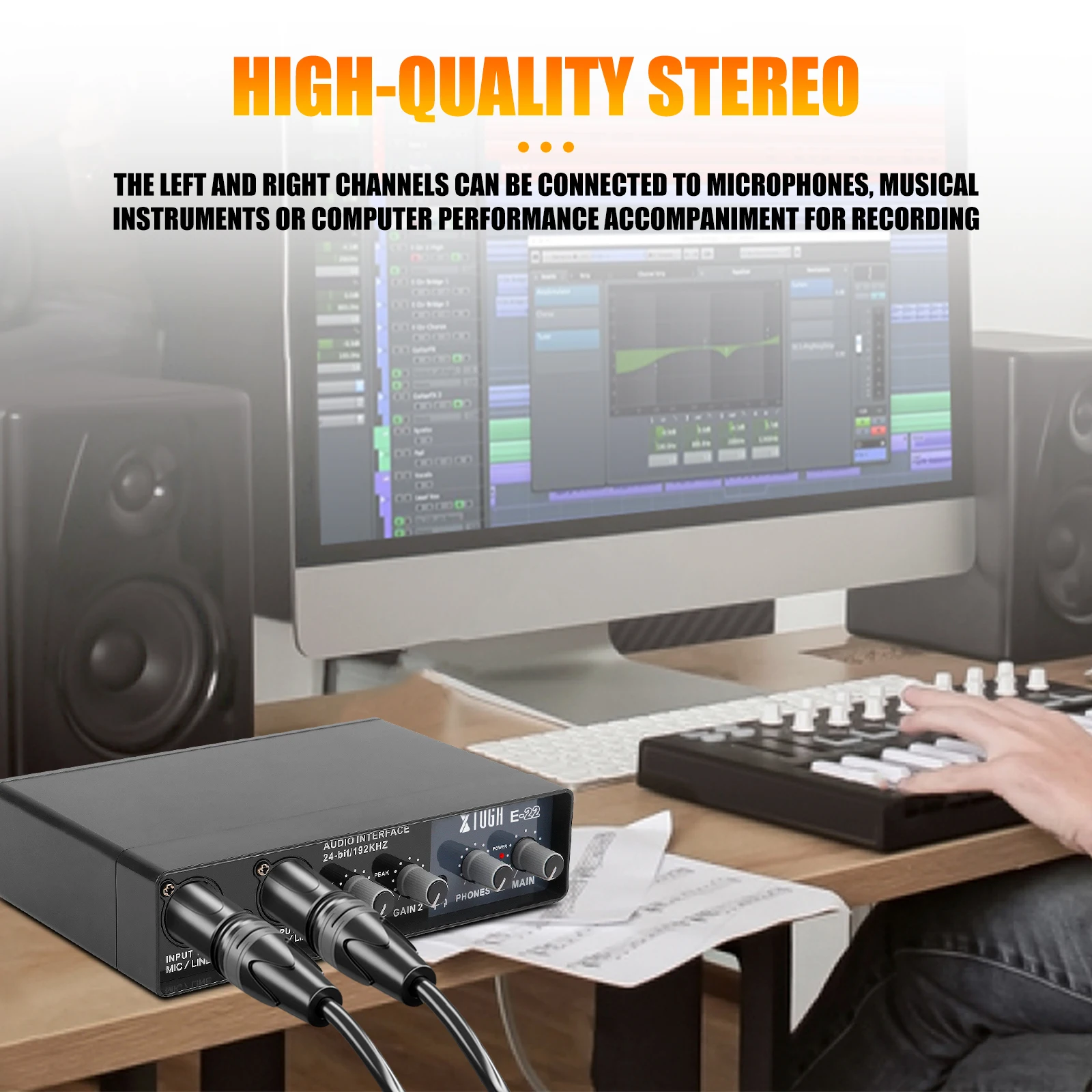 xtuga e22 audio interface soundkarte mit überwachung elektrische gitarre live aufnahme professional sound karte für studio singen free glo