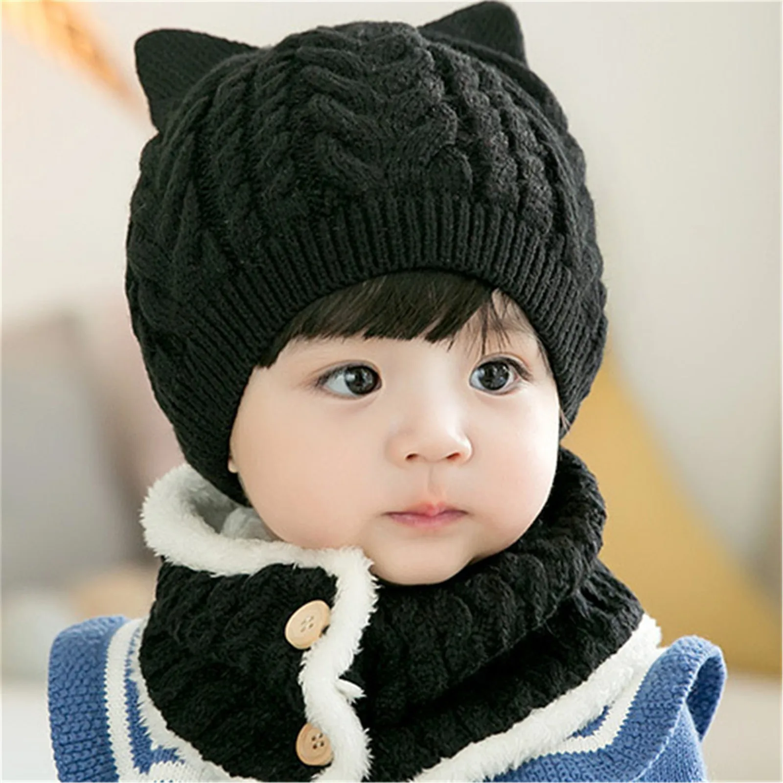 

Winter baby scarf two-piece waterproof warm gloves baby animal hat stroller baby cute warm hat scarf bunny hat bonnet 6*