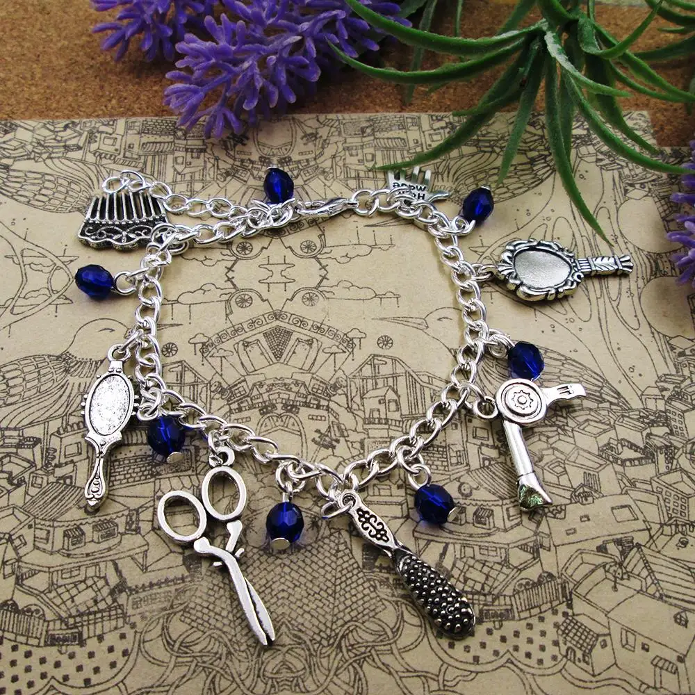 

Посеребренный Шарм-браслет, подарок парикмахерской, косметологический Вдохновленный Шарм-браслет, Подвесные Браслеты