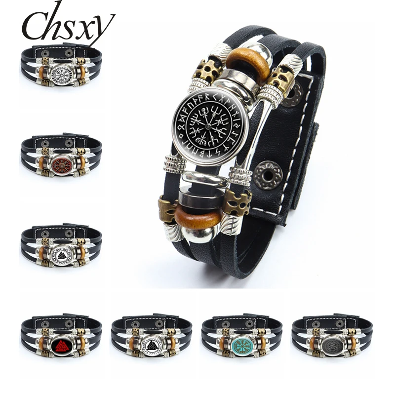 Браслет женский кожаный с компасом в стиле викингов |
