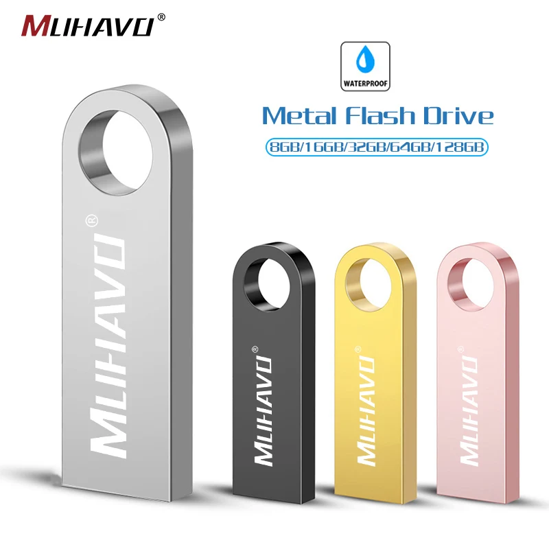 Металлический USB флеш накопитель 64 ГБ 32 16 8 usb флешка 2 0 водонепроницаемая 128 карта