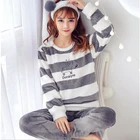 Пижамный комплект с героями мультфильмов, одежда для сна, пижама, Осень-зима, корейский милый домашний Пижамный костюм, утепленный коралловый флис, женский полный костюм с круглым вырезом