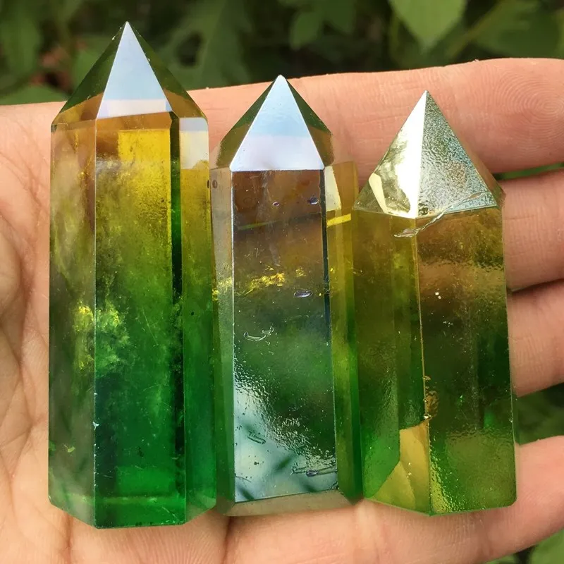 Титановая Радужная аура точки палочки натуральные камни и кристаллы кварц для