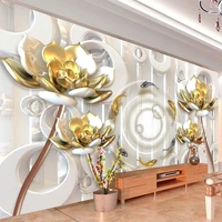 custom mural wallpaper 3d stereo golden lotus flowers luxury wall painting living room bedroom european style papel de parede 3d