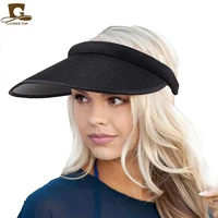 women ladies summer weave straw empty top beach cap clip on solid color large wide brim uv protection breathable sun visor hat