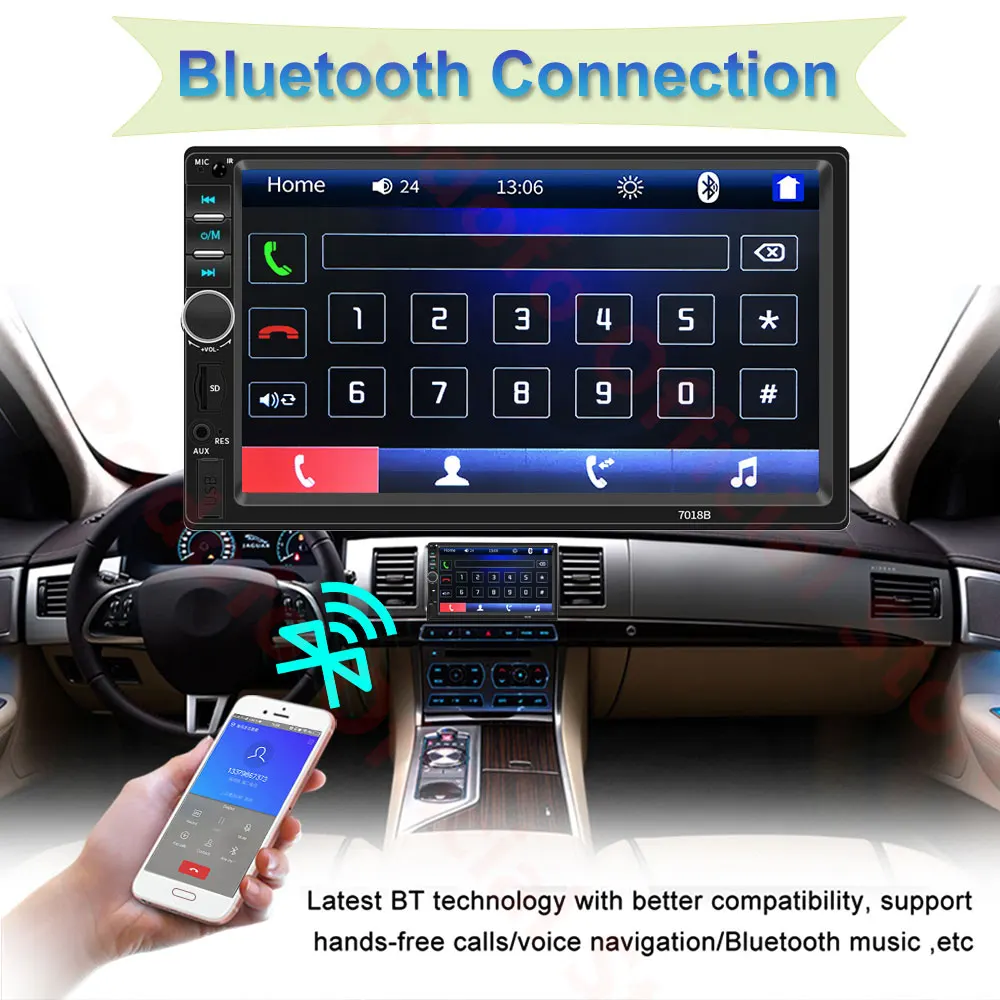 Podofo Авторадио " 2 Din сенсорный экран мультимедийный плеер Bluetooth зеркальная связь камера заднего вида 7018B FM MP5 плеер