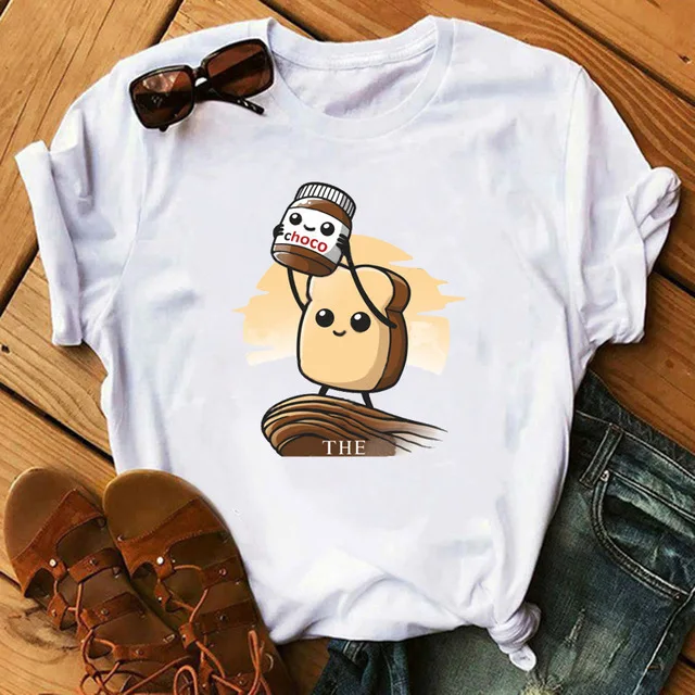 

Women T-shirt Cartoon Nutella Princess Print Harajuku Tees For Girls Casual Loose Short Sleeve Cute Fashion Big Size Female Tops
