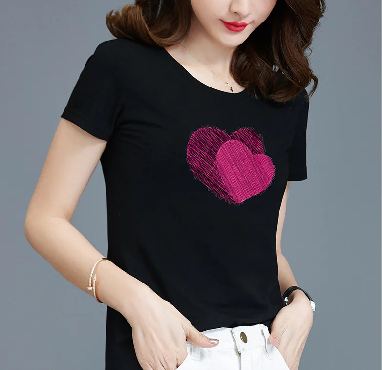 

Women T Shirt Pocket cat Top Tee casual Short sleeve Tops women plus size Women Black