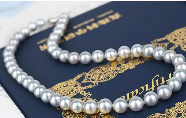 Великолепное круглое серебристо-серое жемчужное ожерелье с южным морем 9-10 мм 18