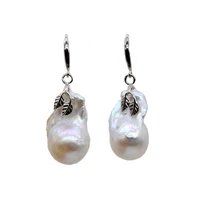 large pearl earrings white natural baroque pearl silver earrings diameter 15mm pearl pendant womens sterling silver earrings