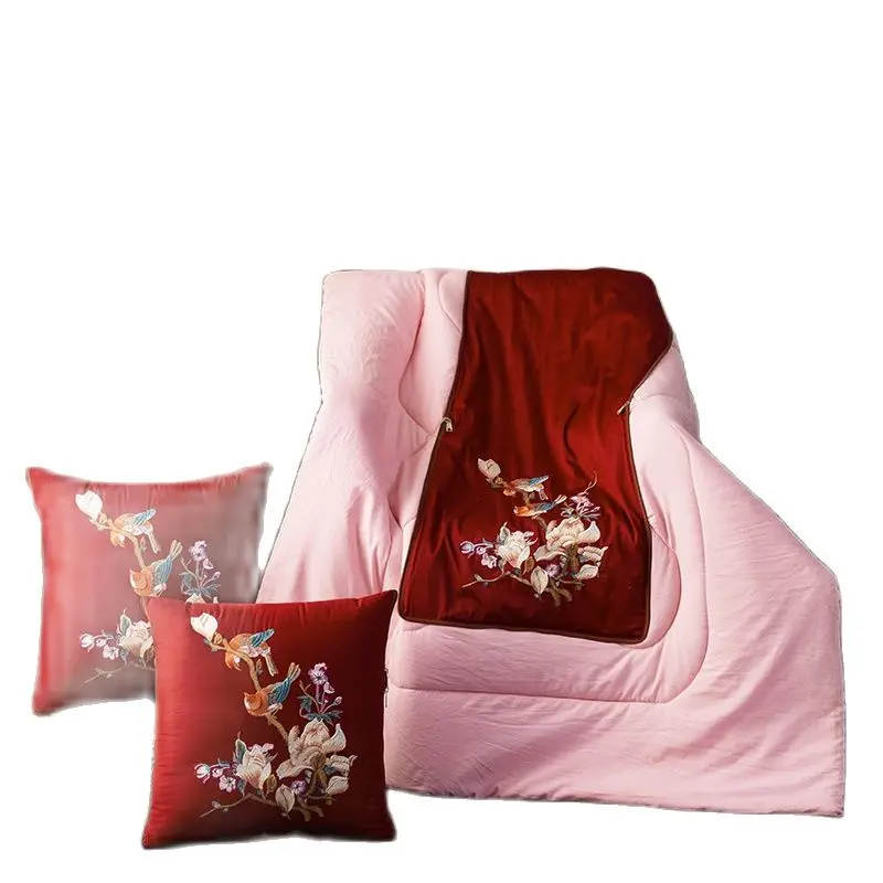 Китайская классическая Складная Подушка Одеяло вышитая Цветочная птица пледы s
