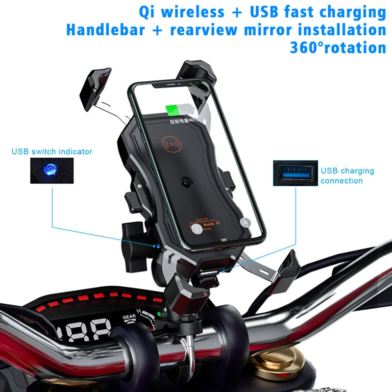 car usb fast charging multi function retractable wireless charging stand motorcycle navigation mobile phone holder moto parts free global shipping