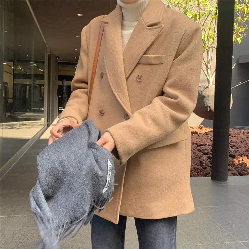 Женский короткий пиджак HziriP винтажный офисный однотонный свободный шерстяной