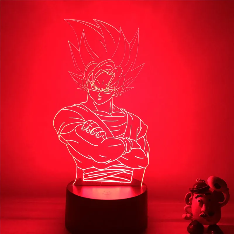 3D светодиодный ночной Светильник Dragon Ball Z Goku Super Saiyan, экшн-фигурка, 7 цветов, сенсорная Оптическая иллюзия, настольная лампа, режим украшения дома