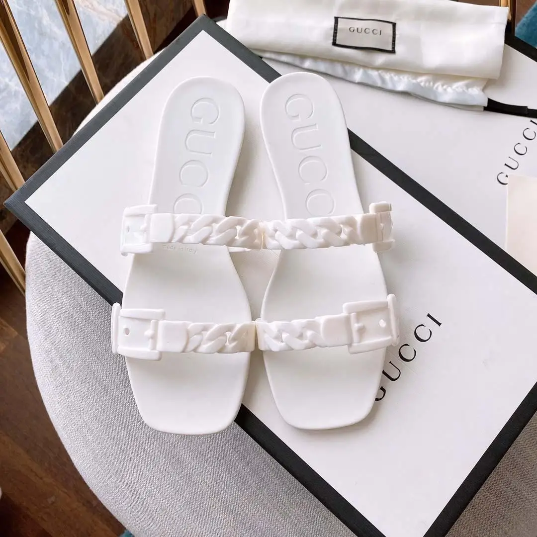 

women's rubber slippers Women's summer slippers luxury brand flat slippers designer color jelly beach slippers thick heels