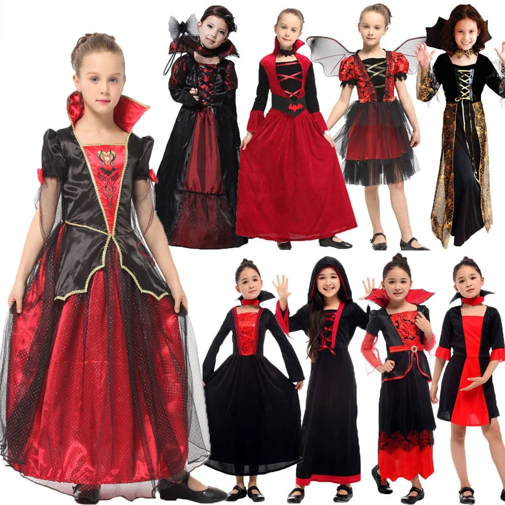 

Gothic Vampiress Cosplay Girls Vampire Costume Kids Girl Collection Halloween Christmas Purim Party Fancy Dress