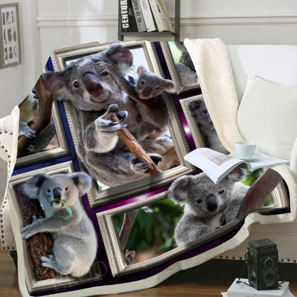 

CLOOCL Cute Koala Blankets 3D Graphic Wild Life Collection Photo Frame Splicing Double Layer Blanket Fashion Funny Plush Quilts