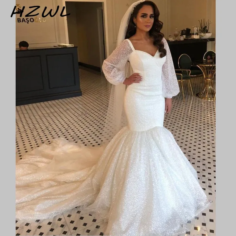 

Vintage Plus Size Wedding Dresses Arabic Aso Ebi Women Mermaid Wedding Dress Long Sleeves Bridal Dresses Cheap vestido de noiva