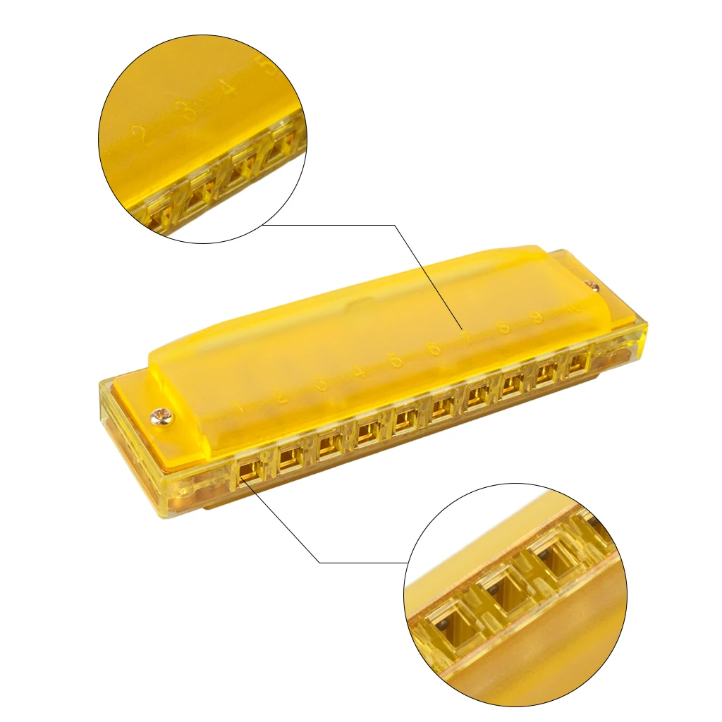 

Plastic 10 Hole Harmonica Key of C Yellow for Adults Beginners Kids