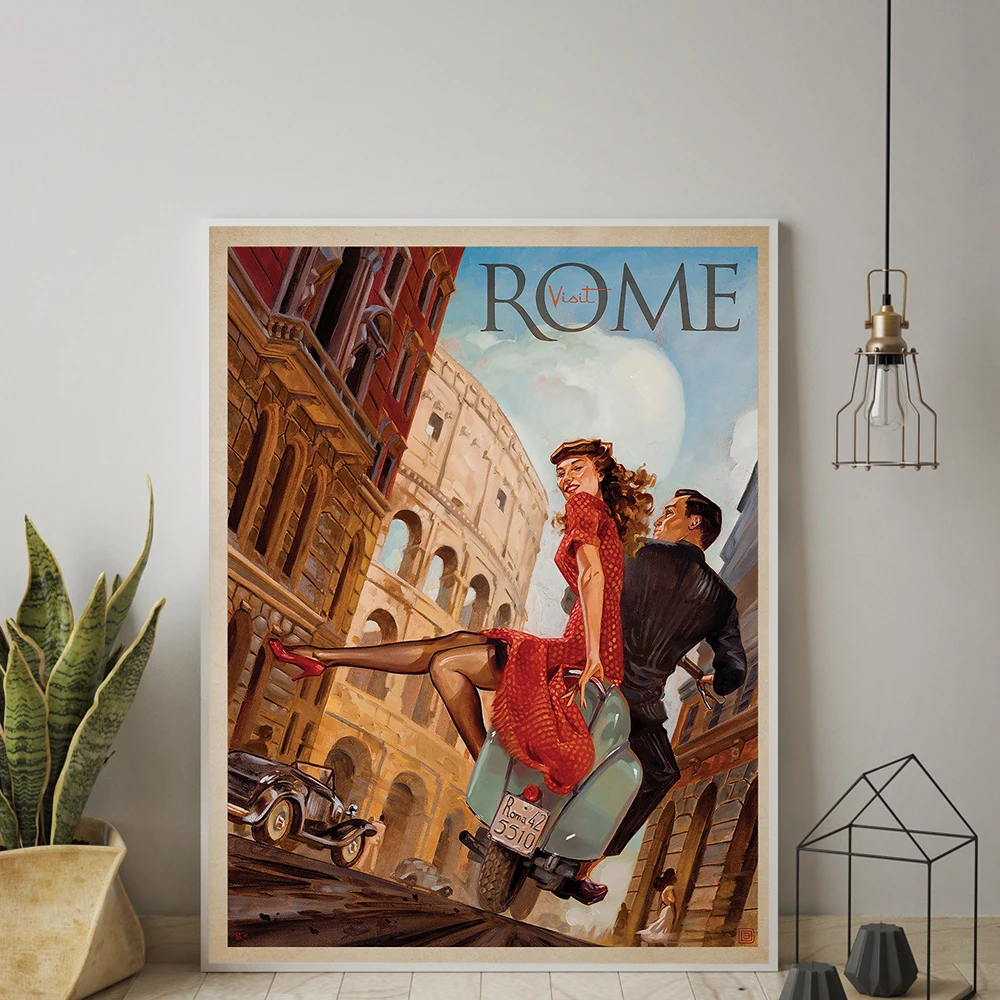 

Rome Italy Vintage Colosseum Travel Advert Tourism Art Advert Print Canvas Painting Wall Pictures Posters Home Decoration Gift