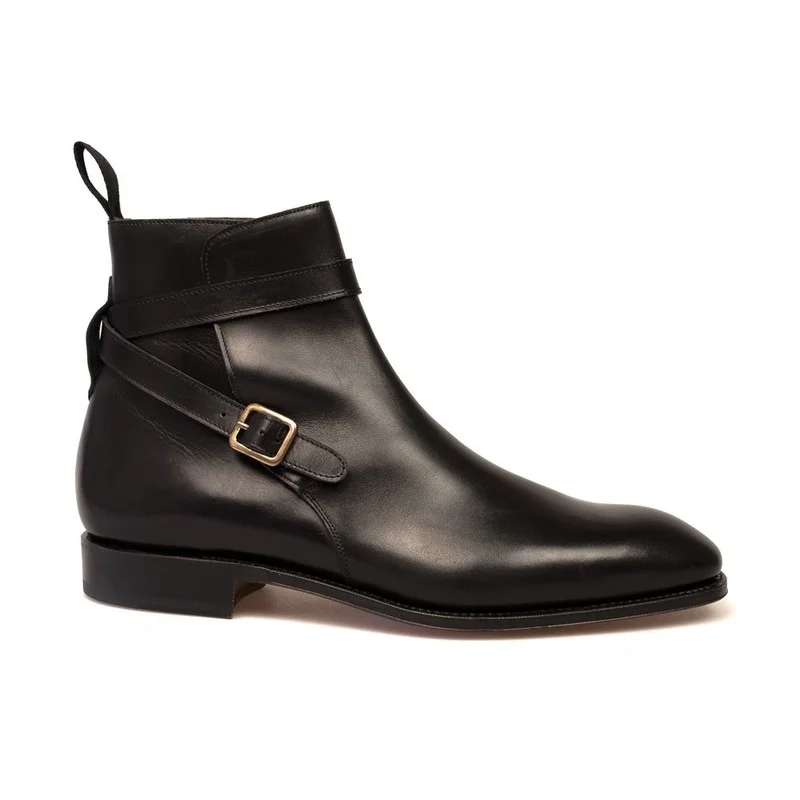 

Fashion Black Pointed PU Leather Classic High Top Boots Low Heel Spring and Autumn New Metal decoration chaussure homme KE613