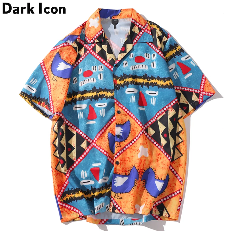 Dark Icon Vintage Style Baroque Shirt Men 2020 Summer Turn-down Collar Casual Men's Shirts Street Clothing | Мужская одежда
