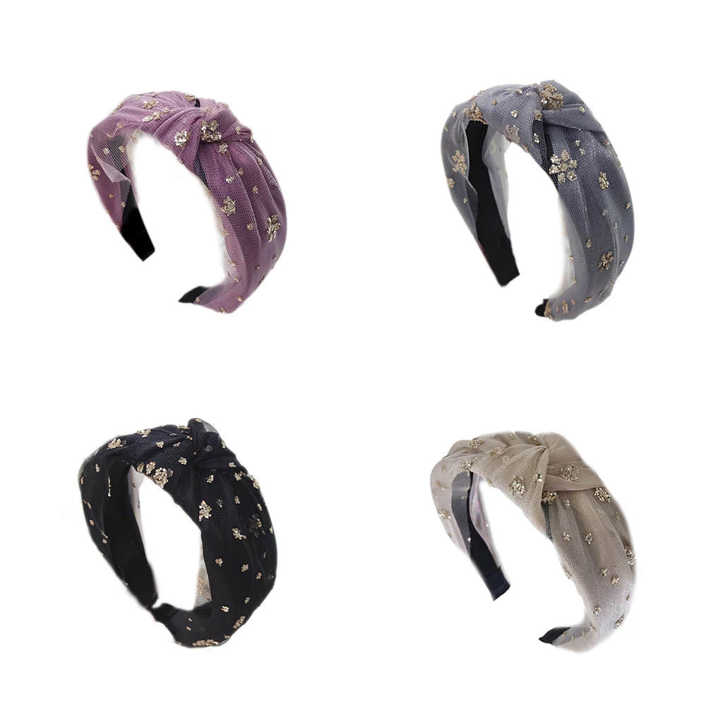 Женская повязка для волос бронзовая расшитая блестками экран пряжа завязывается