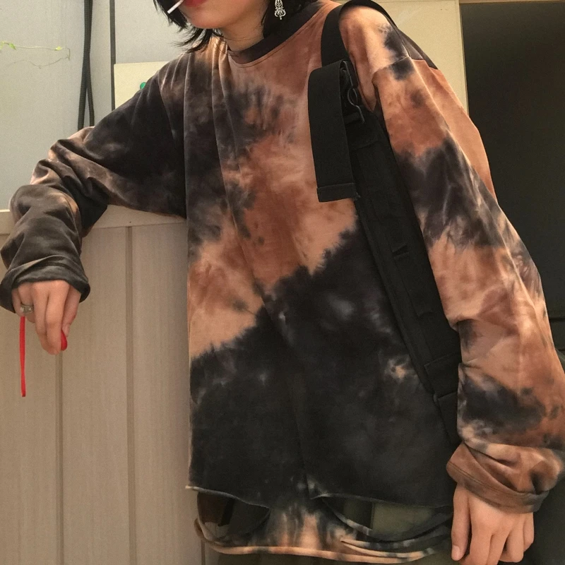 Контрастная Футболка с принтом граффити в стиле «Tie Dye», большие размеры, Футболка Harajuku, уличная одежда в стиле панк для женщин и мужчин, топ, футболка для скейтборда, пуловер