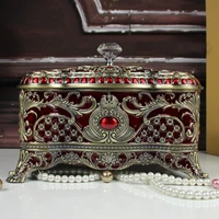 luxury large capacity bronze color metal jewelry box desktop makeup organizer tin storage box for girls gift z150