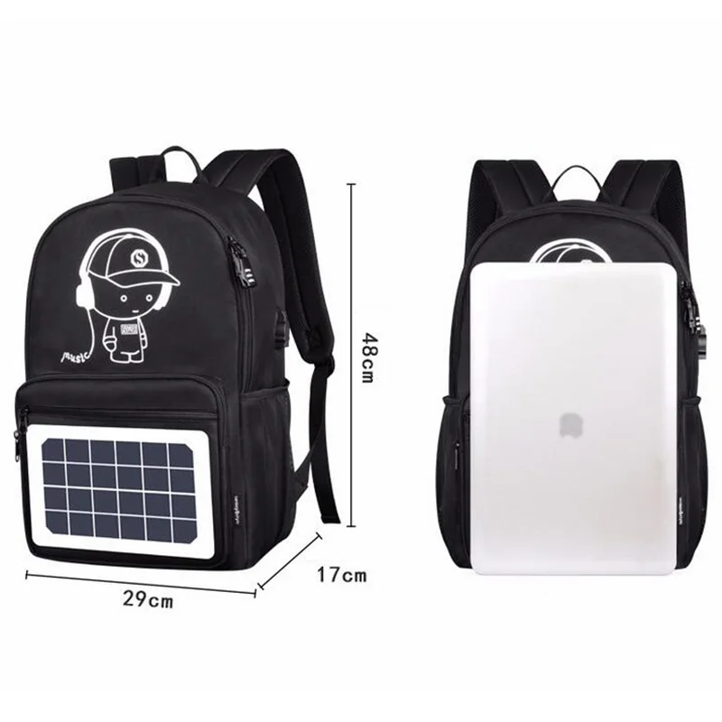 

Men Backpacks Cartoon Solar Charging Anti-theft Waterproof 14inches Usb School Bags for Teenagers Designer Backpack 2021 Unisex