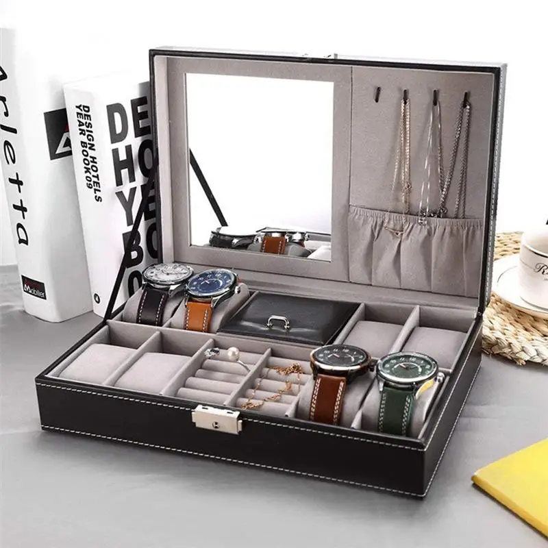 

11 Cells Leather/Carbon Fiber Luxury Watch Box Jewelry Storage Box Organizer For Rings Bracelet Display Holder Case