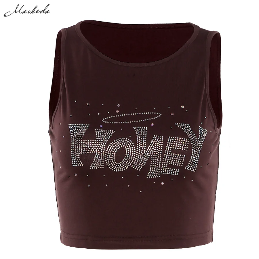 

Fashion "HONEY" Letter Slim Tank Top Women Sleeveless O Neck Clothing Streetwear Lady Casual Cropped Top 2021 New