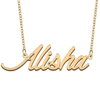 alisha name necklace for women stainless steel jewelry 18k gold plated alphabet nameplate pendant femme mother girlfriend gift