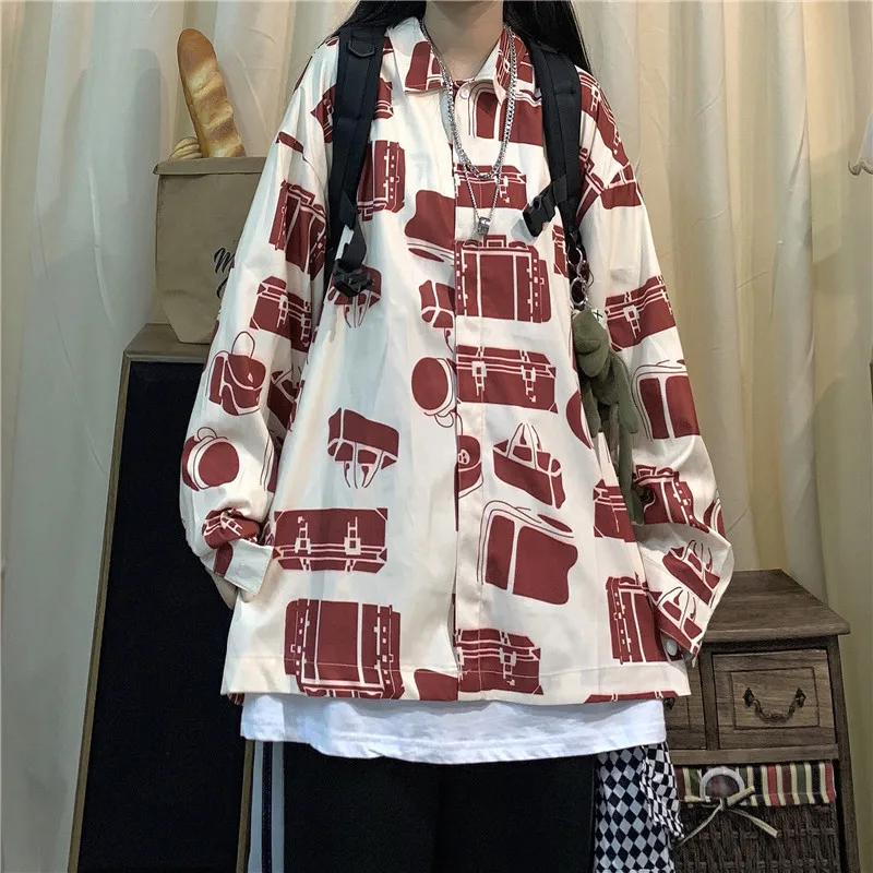 

Red Pattern printing Fashion T-shirt Women's Men's Shirt Buttons Thin Denim Jeans Couple Summer New Streetwear Hip Hop 2021 New